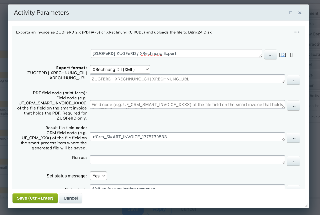 ZUGFeRD/XRechnung custom activity for Bitrix24